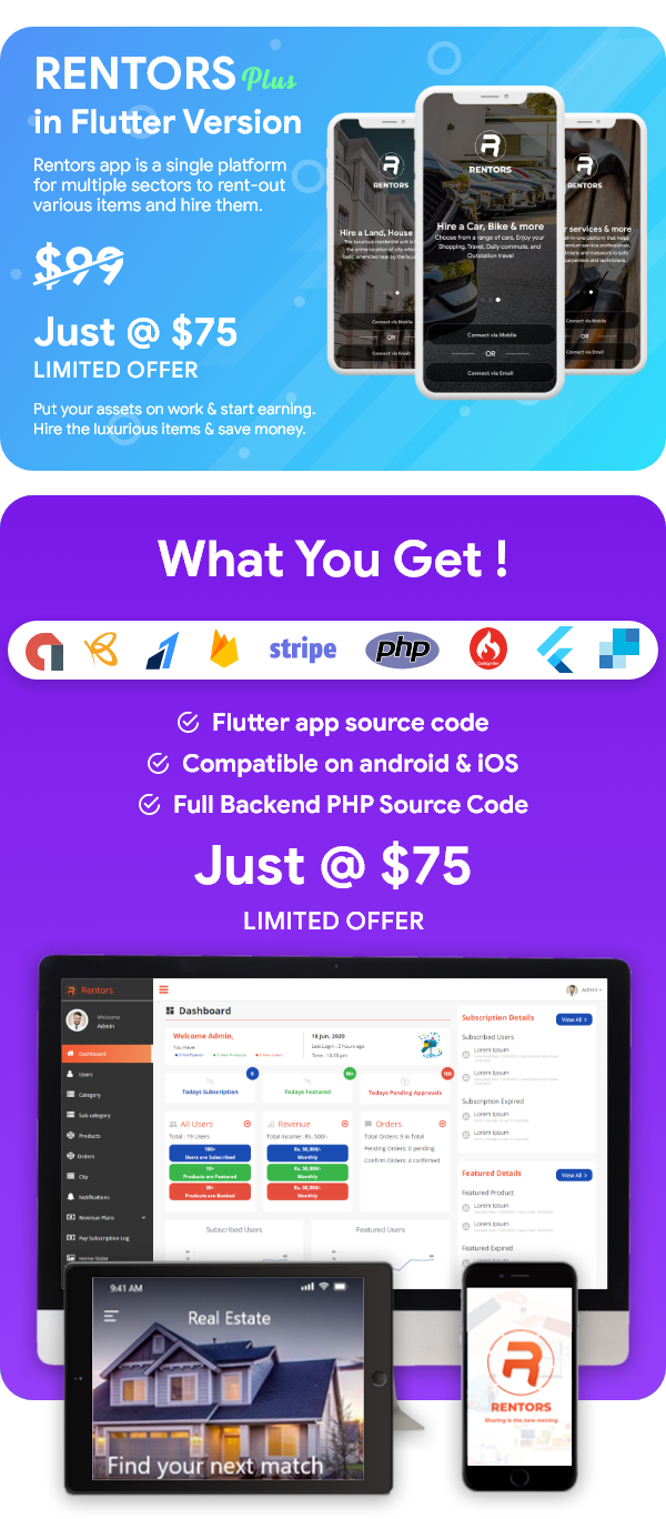 Rentors Plus- Universal Flutter App For Renting and Hiring - 2